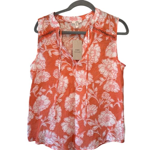NWT COMO VINTAGE Women's  Floral Print V-Neck Top Size Medium - Picture 1 of 3